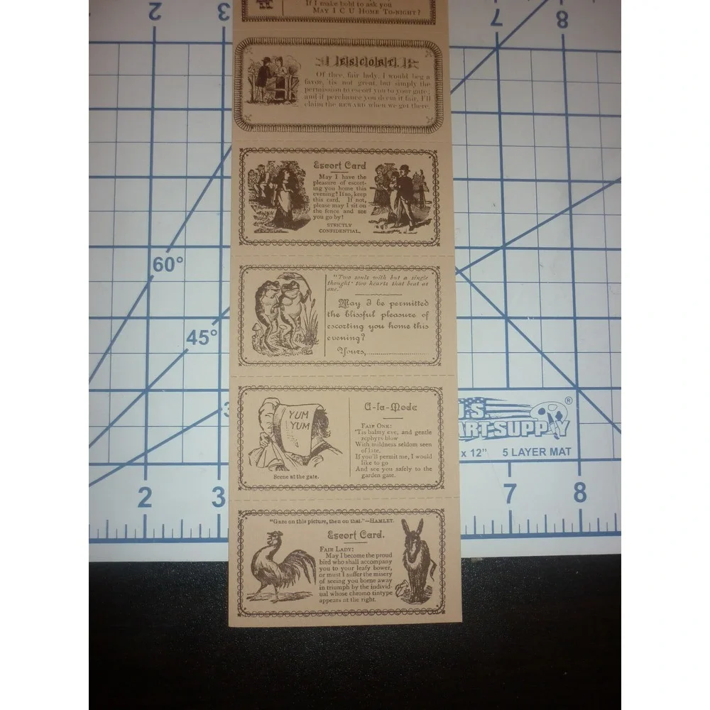 Vintage Victorian Style Escort Cards Uncut Sheet Flirtation Acquaintance Strip